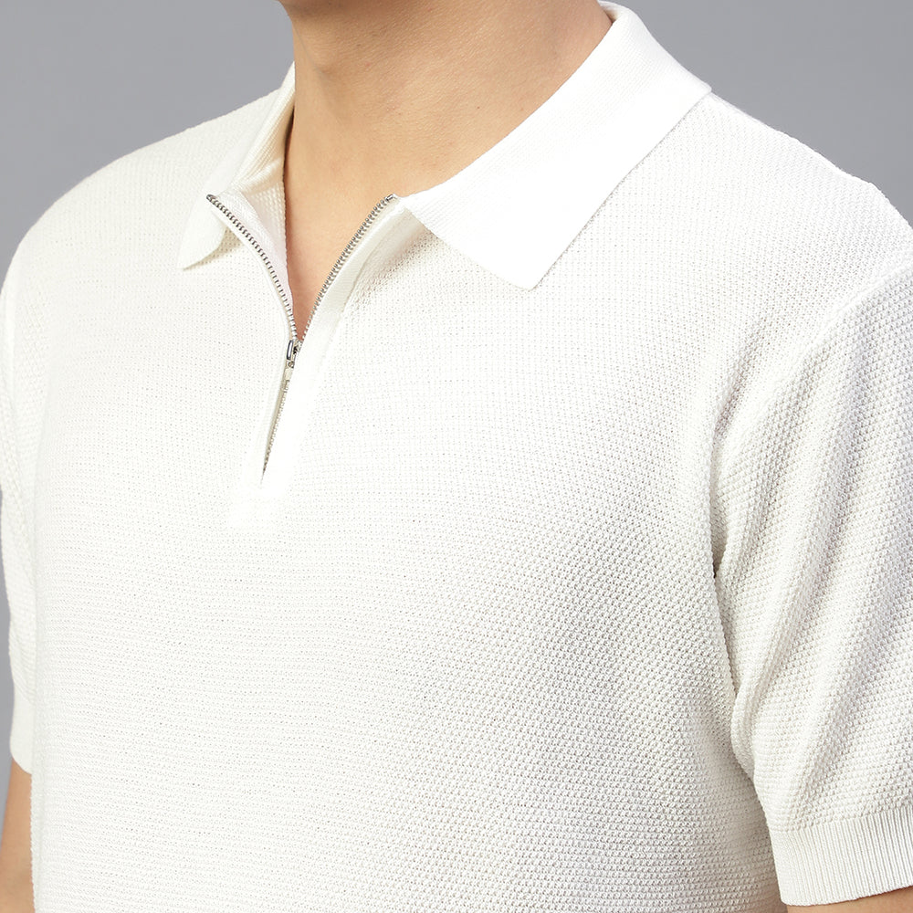 White Knitted Polo T-shirt