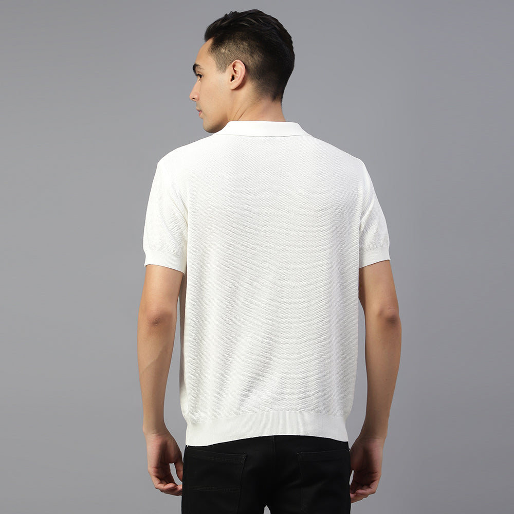 White Knitted Polo T-shirt