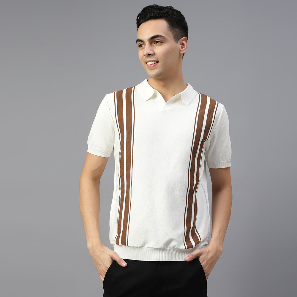 White Knitted Lining Polo T-shirt