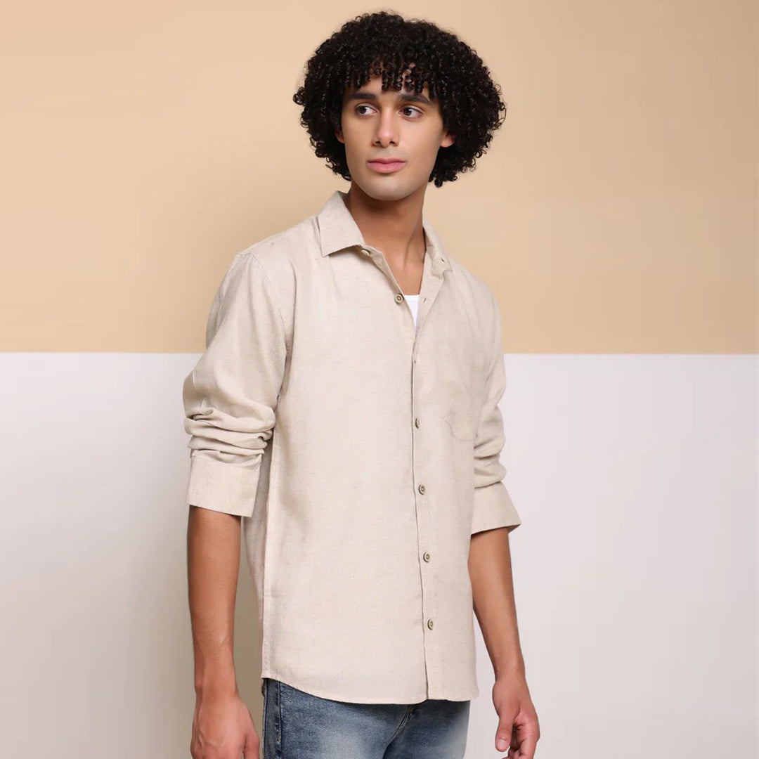 Men's Pure Linen Casual Shirt - Natural Beige