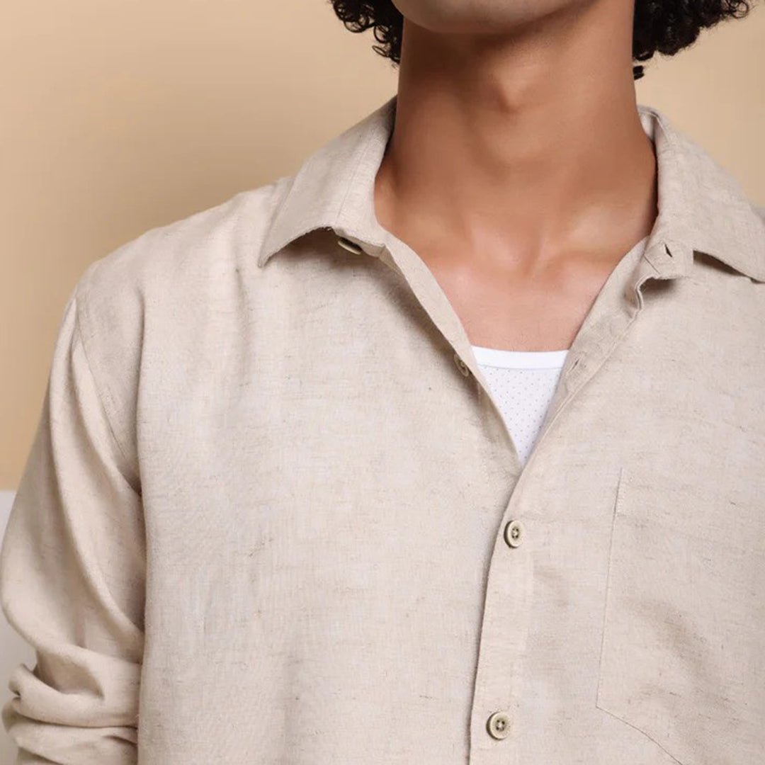 Men's Pure Linen Casual Shirt - Natural Beige