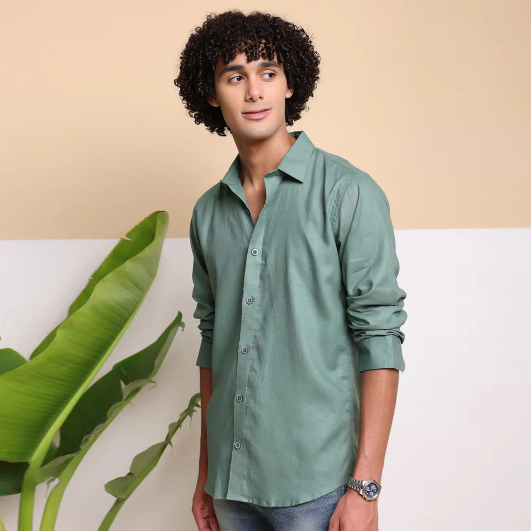 Men's Pure Linen Casual Shirt - Green