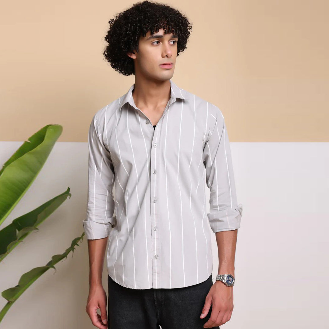 STRIPE CASUAL COTTON SHIRT (light grey).