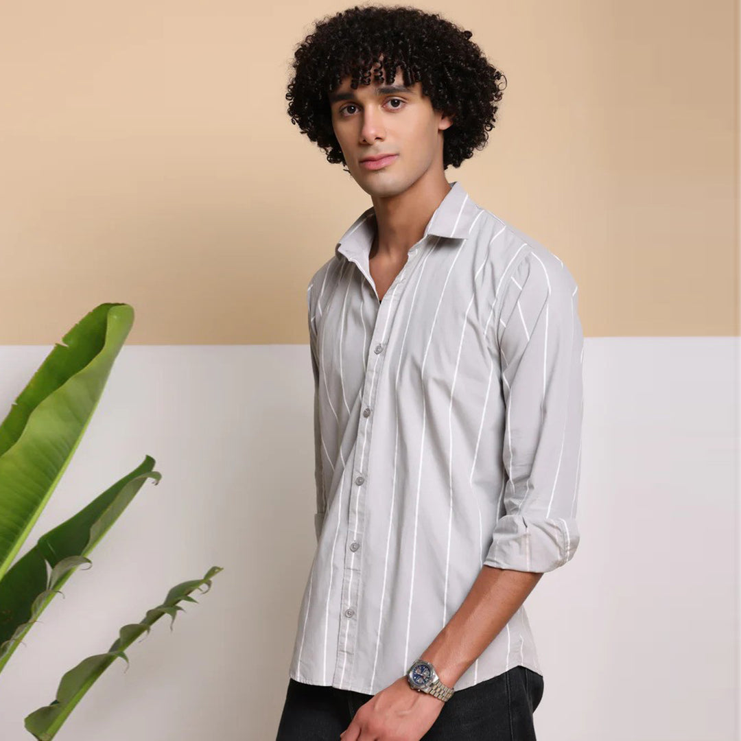 STRIPE CASUAL COTTON SHIRT (light grey).