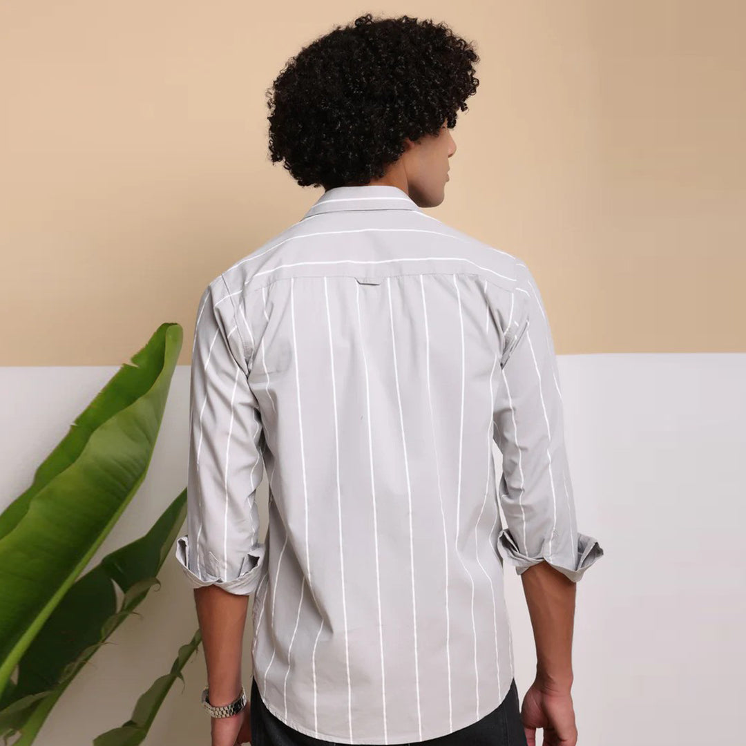 STRIPE CASUAL COTTON SHIRT (light grey).