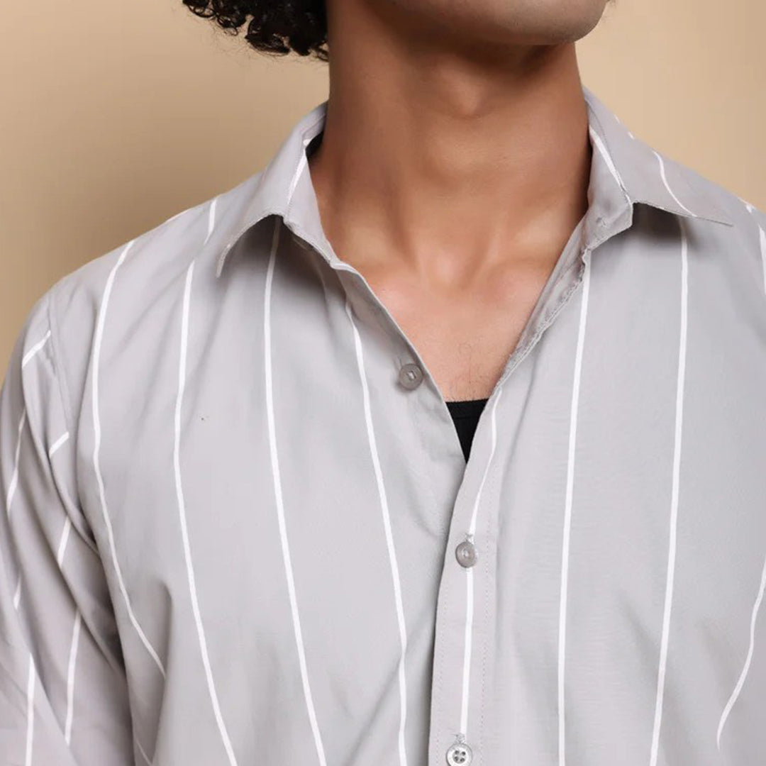 STRIPE CASUAL COTTON SHIRT (light grey).