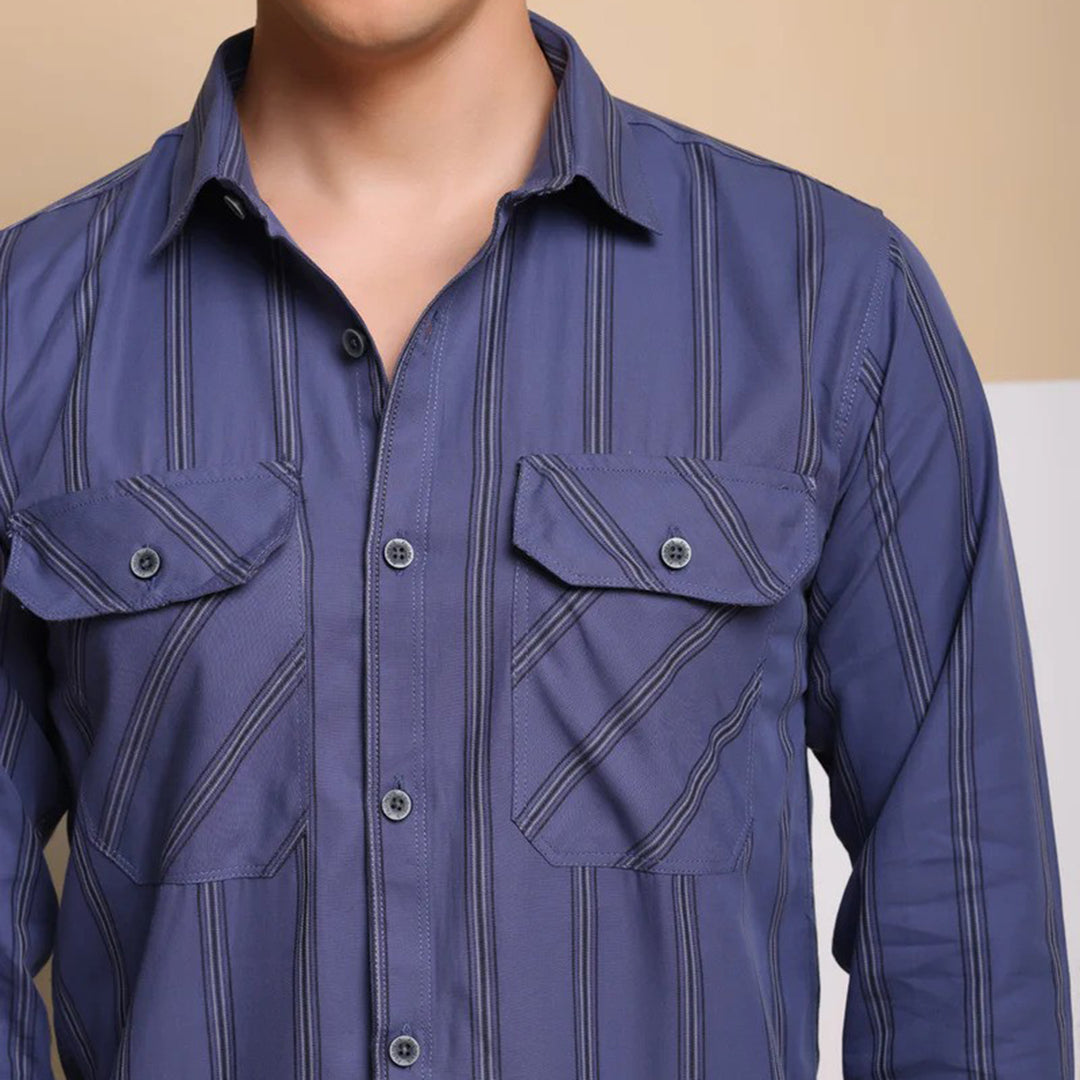 Check Regular Fit Cotton Shirt - Blue Strip