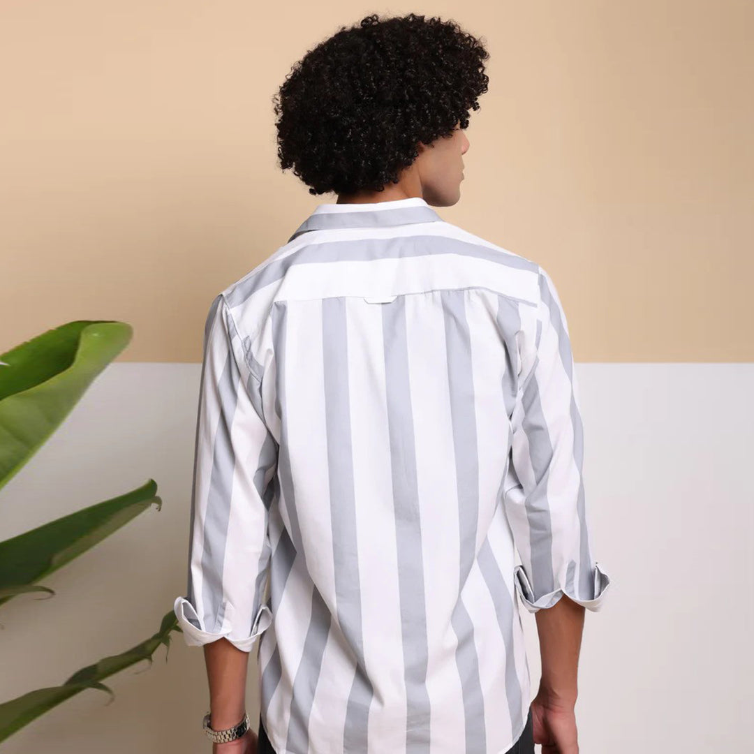 STRIPE CASUAL COTTON SHIRT (GREY WHITE)