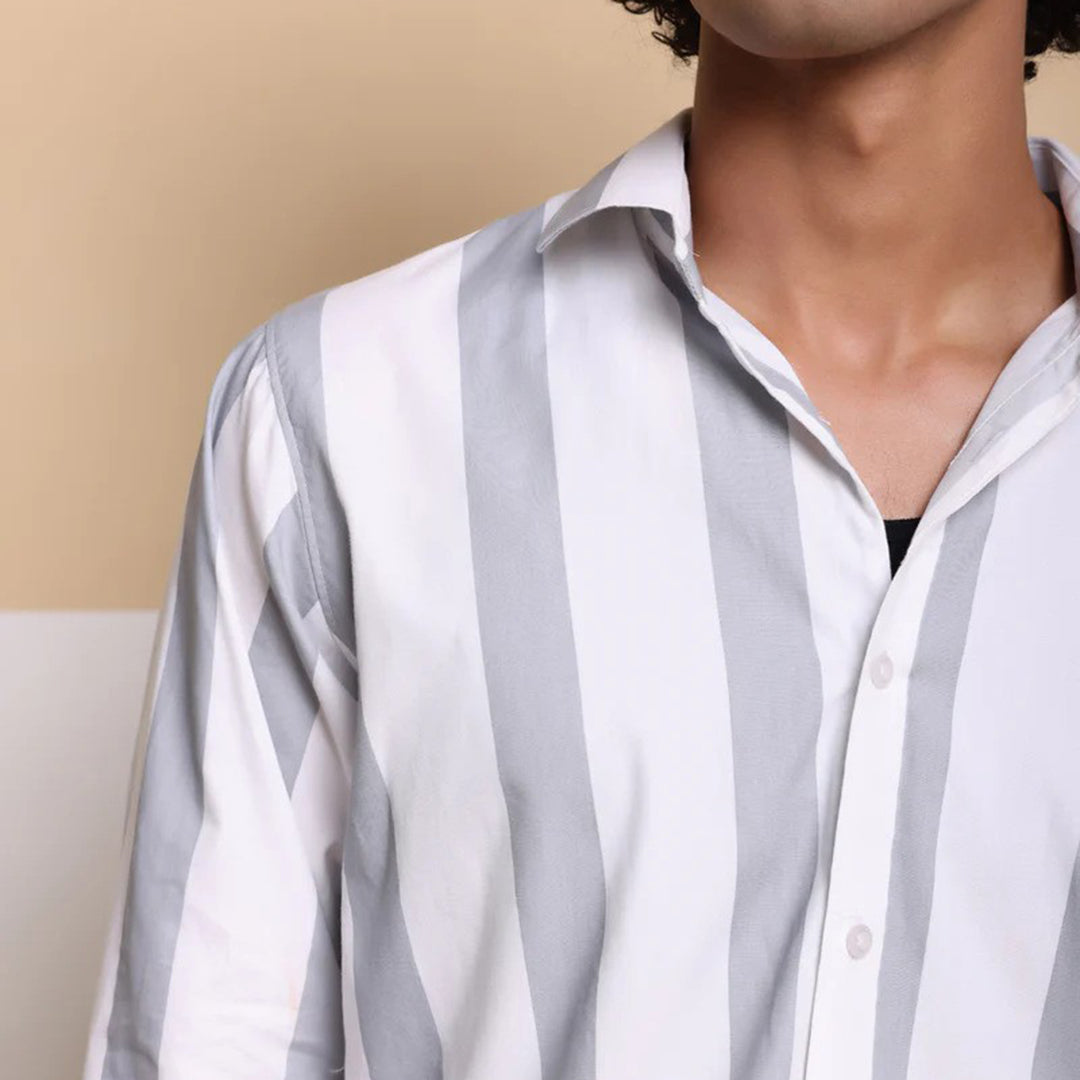 STRIPE CASUAL COTTON SHIRT (GREY WHITE)