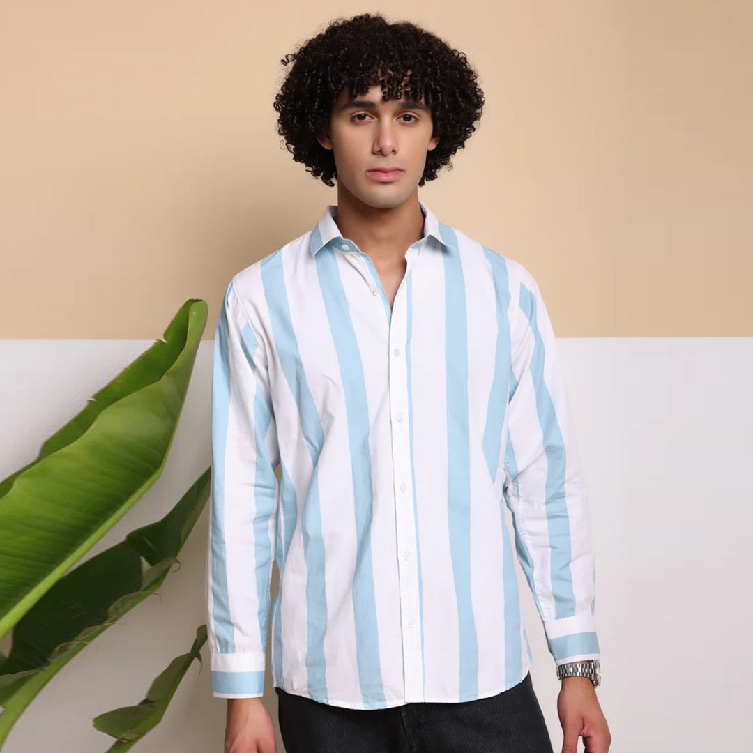 STRIPE CASUAL COTTON SHIRT (PWD SKY)