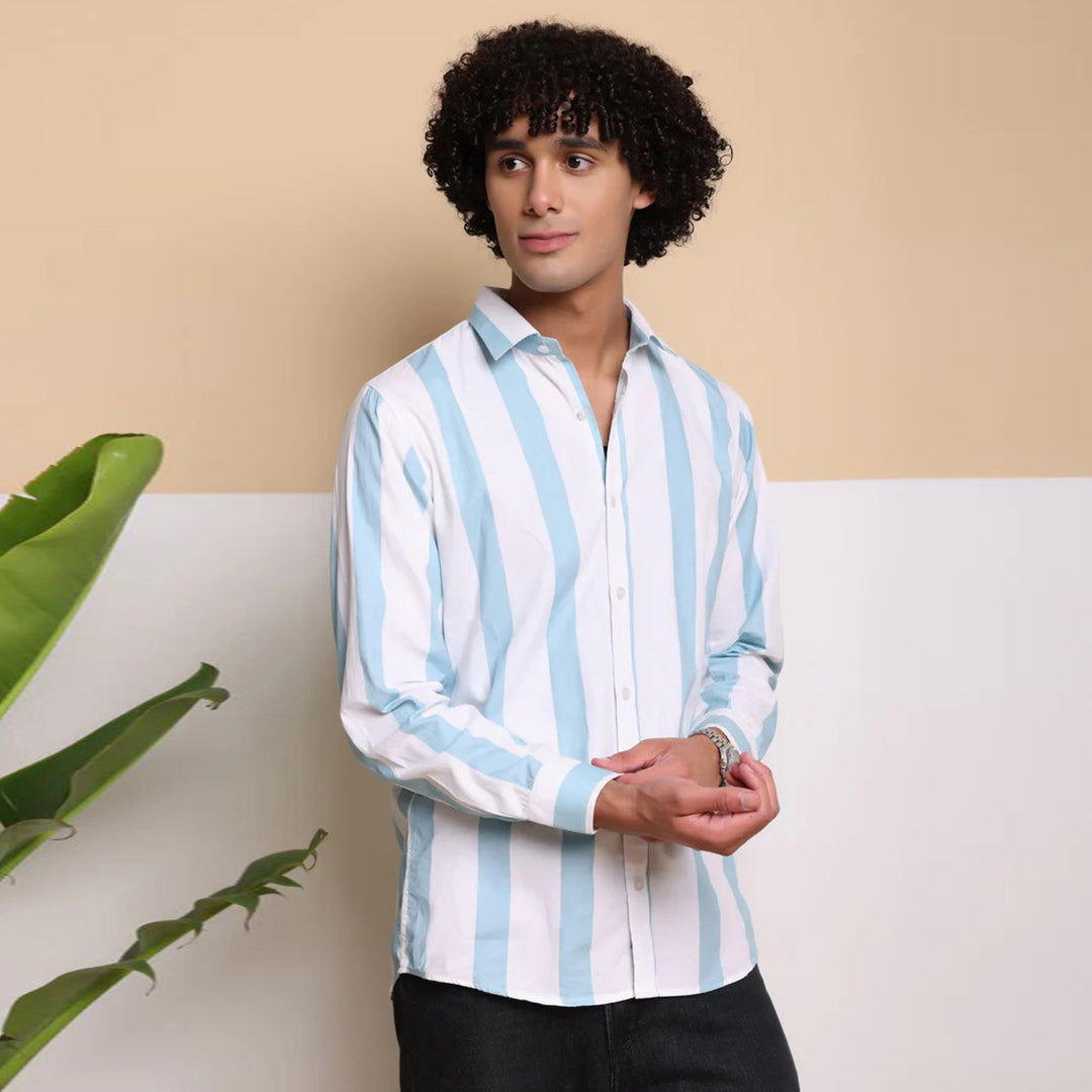 STRIPE CASUAL COTTON SHIRT (PWD SKY)