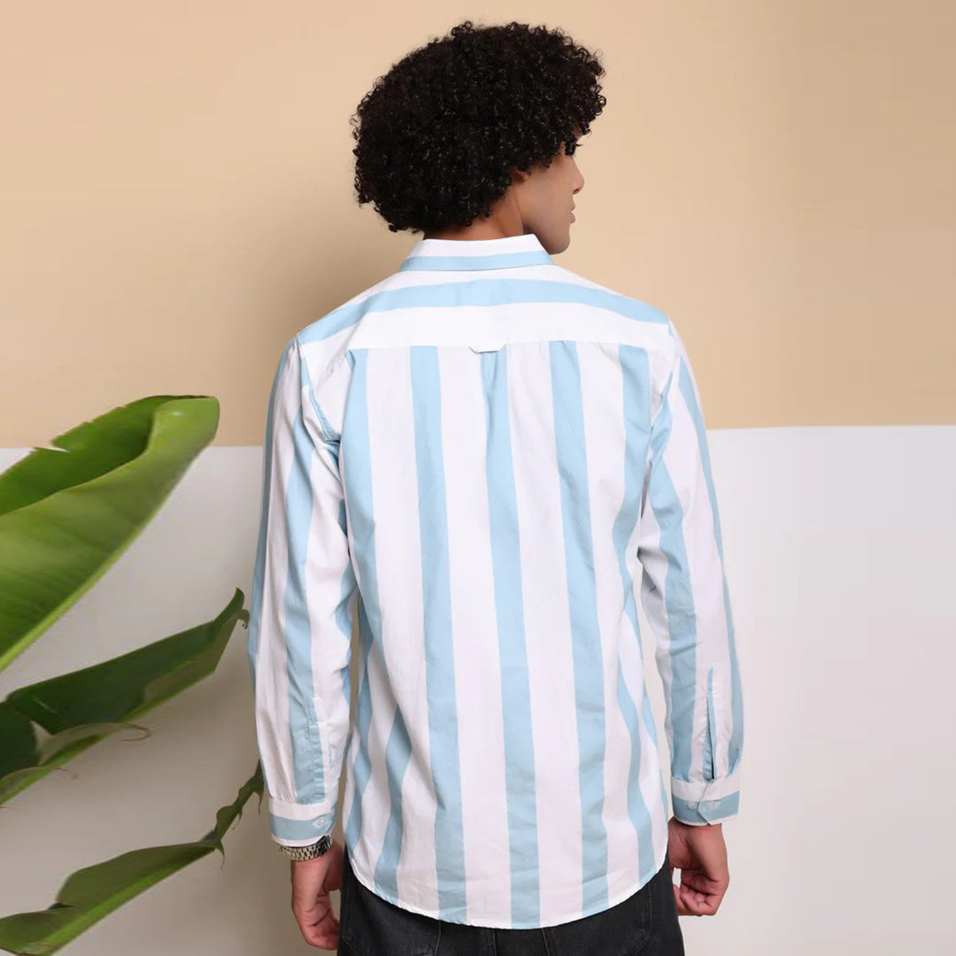 STRIPE CASUAL COTTON SHIRT (PWD SKY)