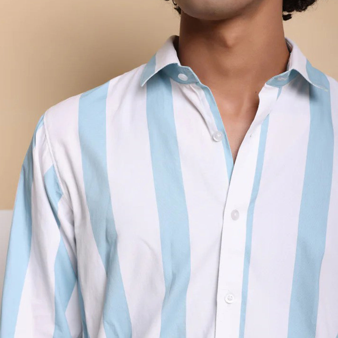 STRIPE CASUAL COTTON SHIRT (PWD SKY)