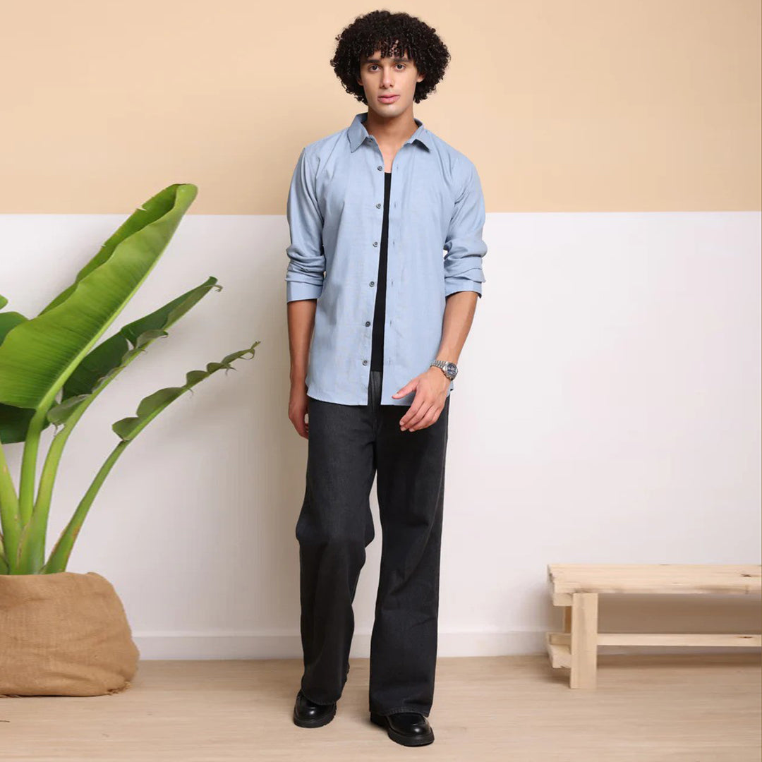 Men's Pure Linen Casual Shirt - Dark Sky