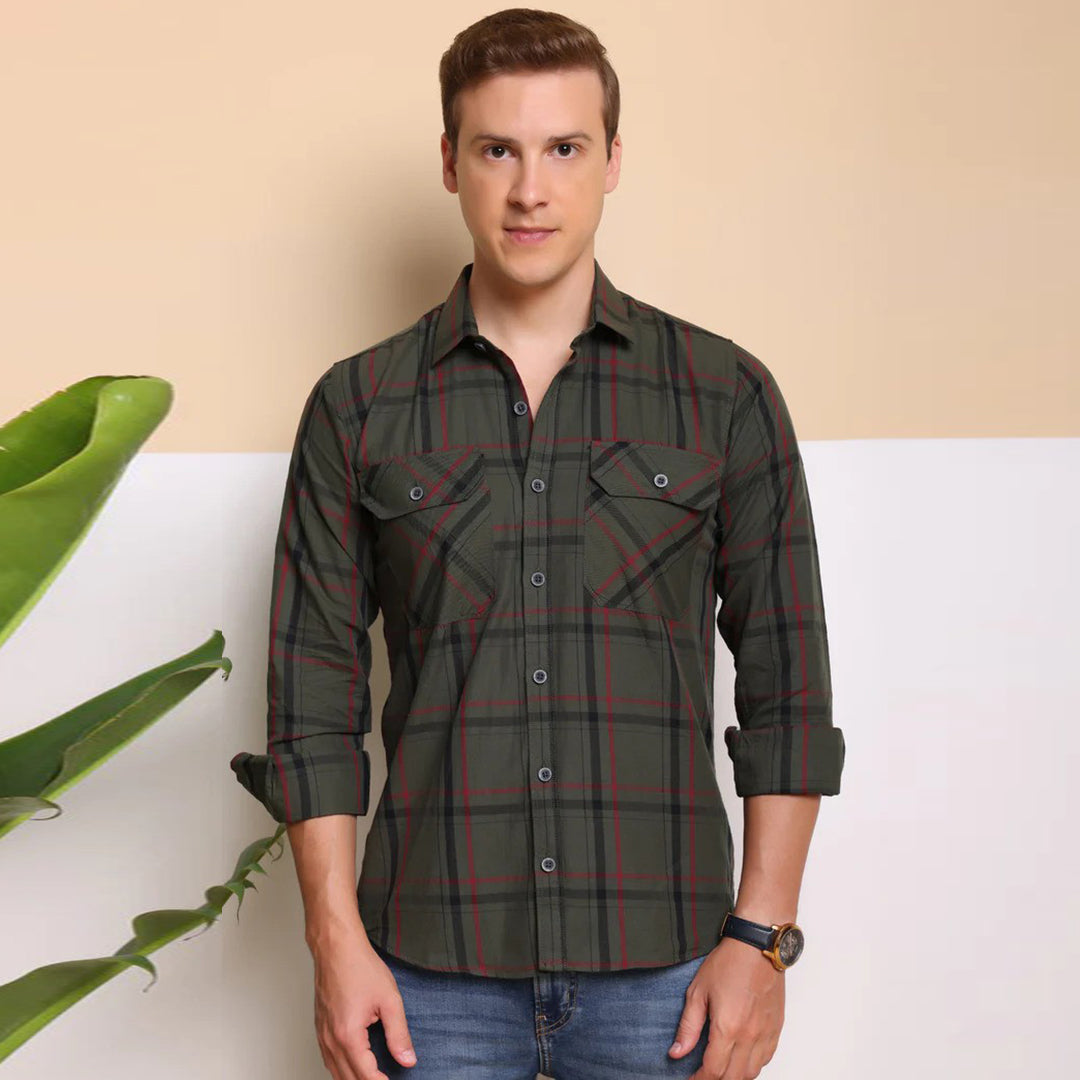 Check Regular Fit Cotton Shirt - Green