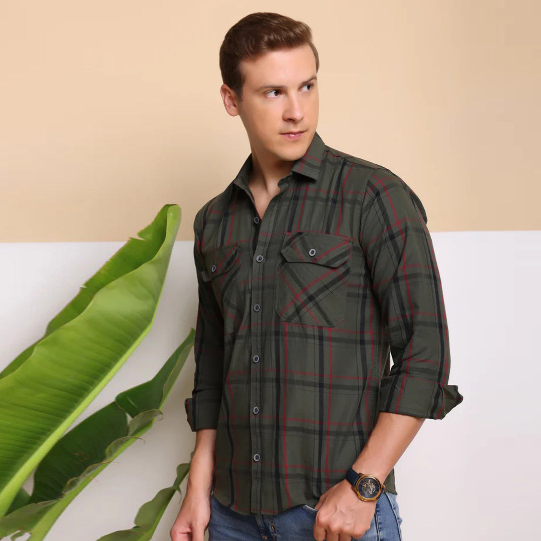 Check Regular Fit Cotton Shirt - Green