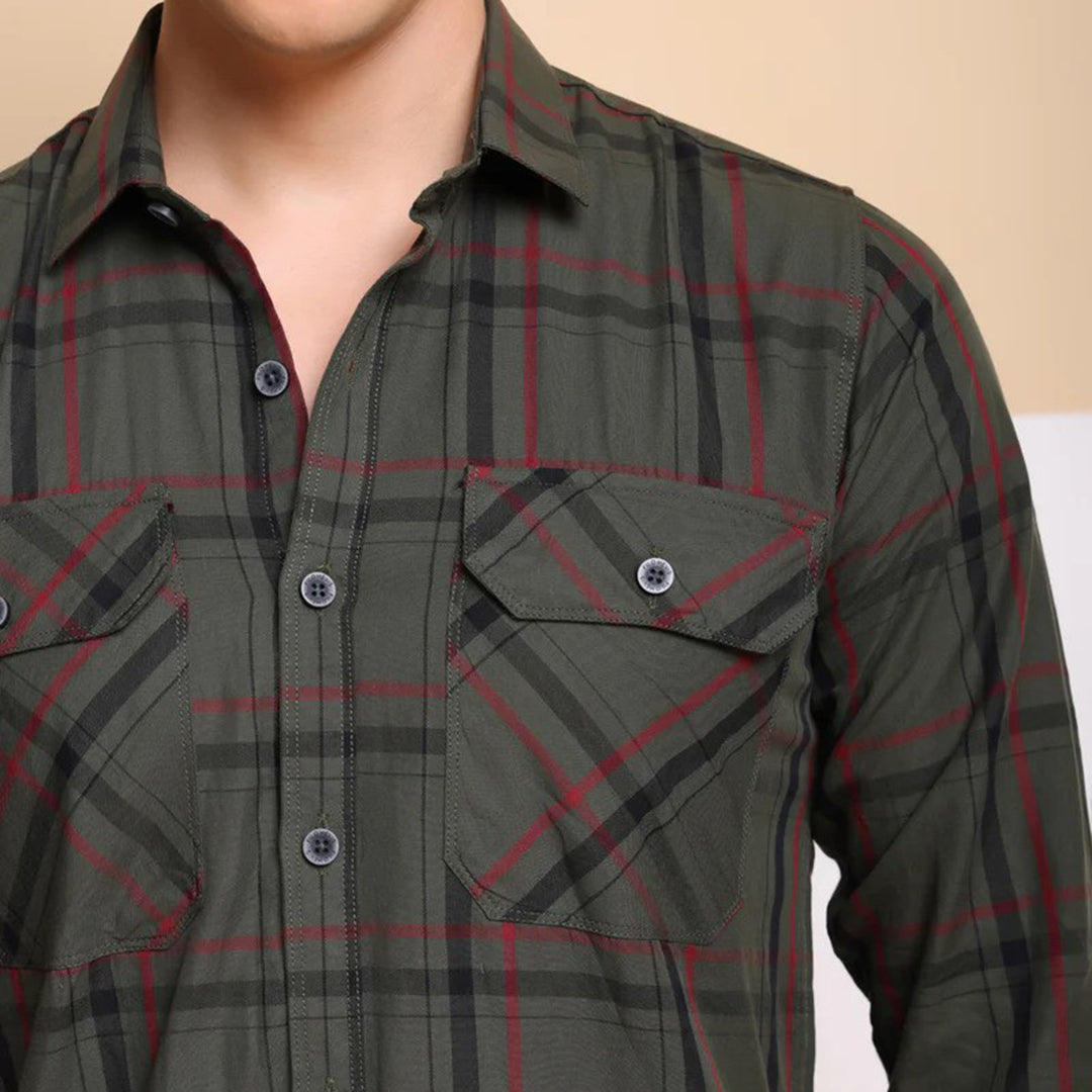 Check Regular Fit Cotton Shirt - Green