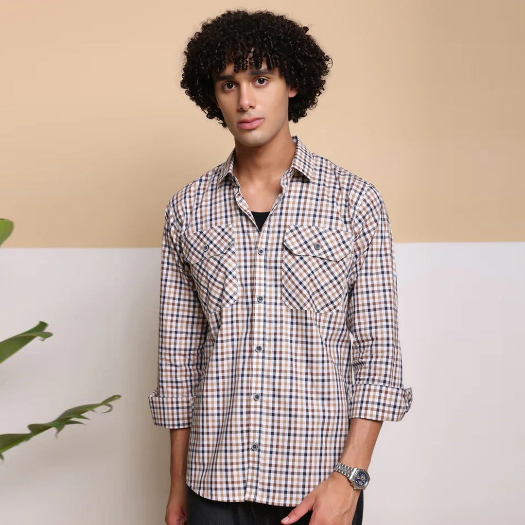 Check Regular Fit Cotton Shirt - Brown