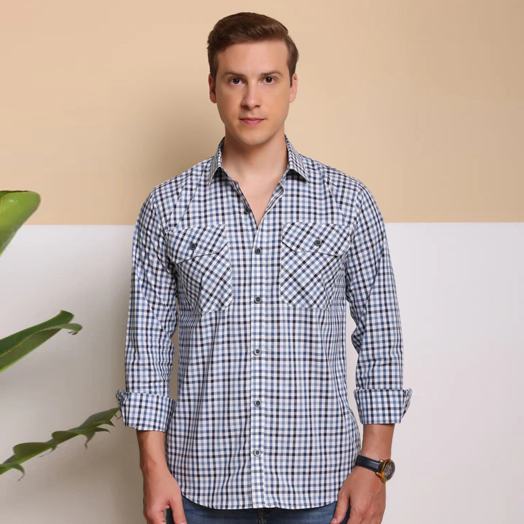 Check Regular Fit Cotton Shirt - Blue