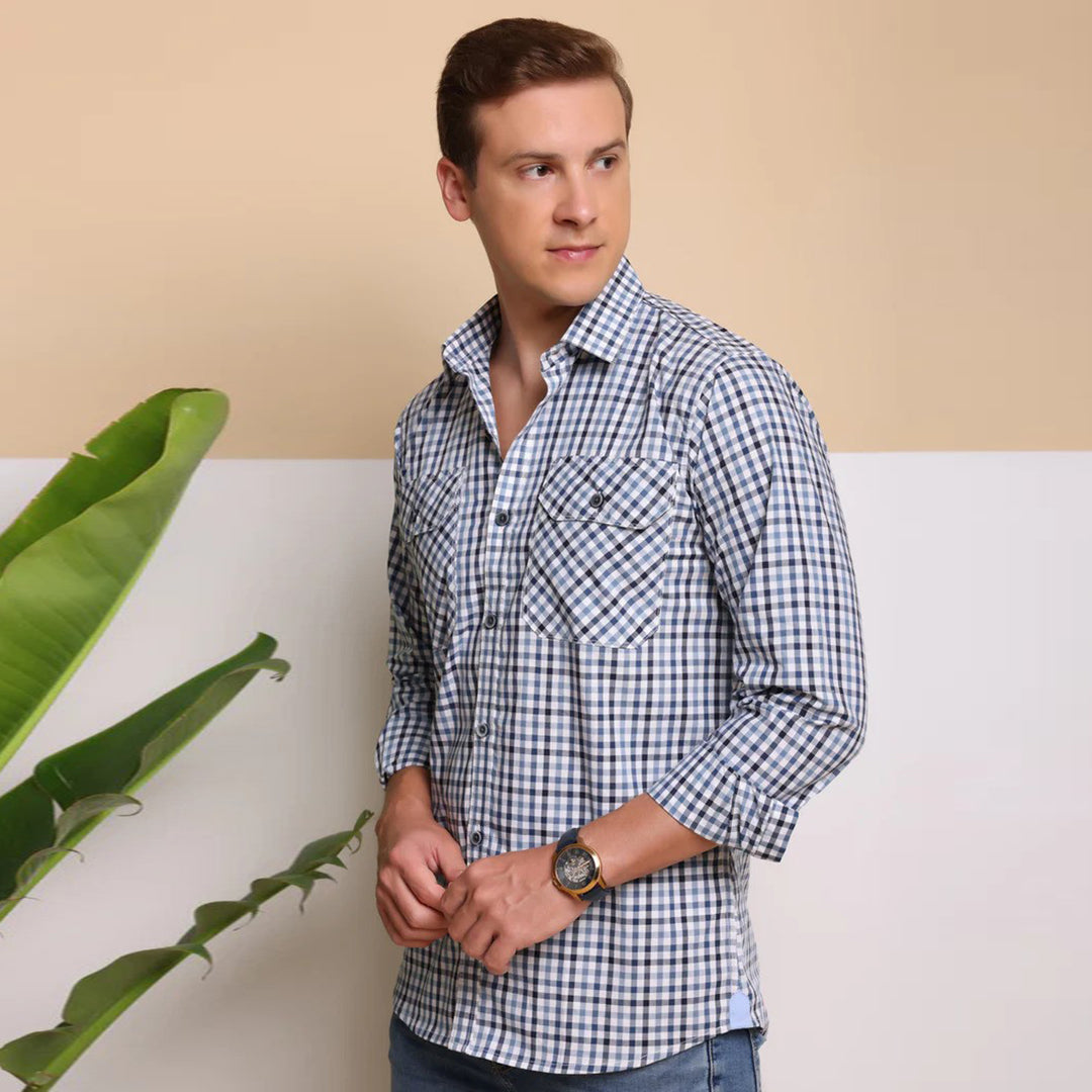 Check Regular Fit Cotton Shirt - Blue