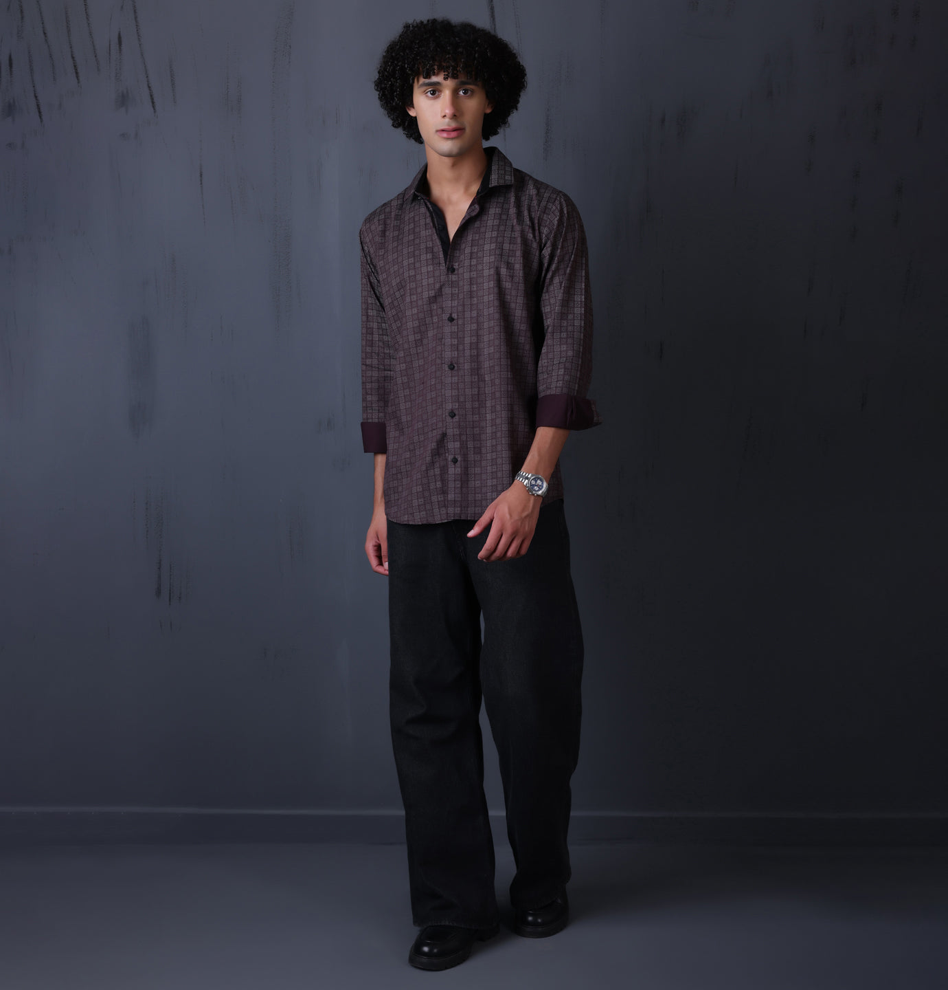 PRINTED SHIRTS | FORMAL & CASUAL SHIRTS FOR MEN | FILO HEVIS GEOMETRIC PRINTS SHIRT COLLECTION-Brown