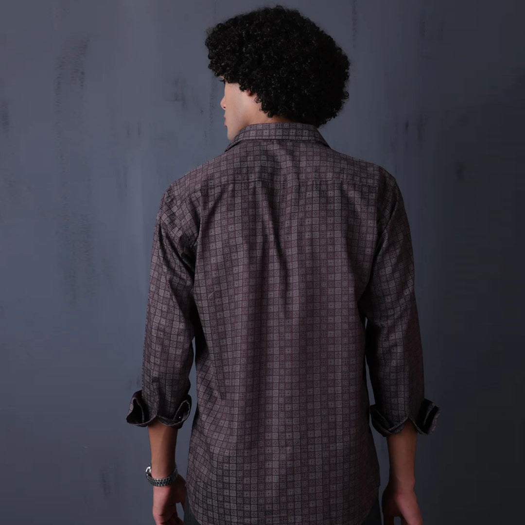 Geometrical Print Casual Shirt Brown Color