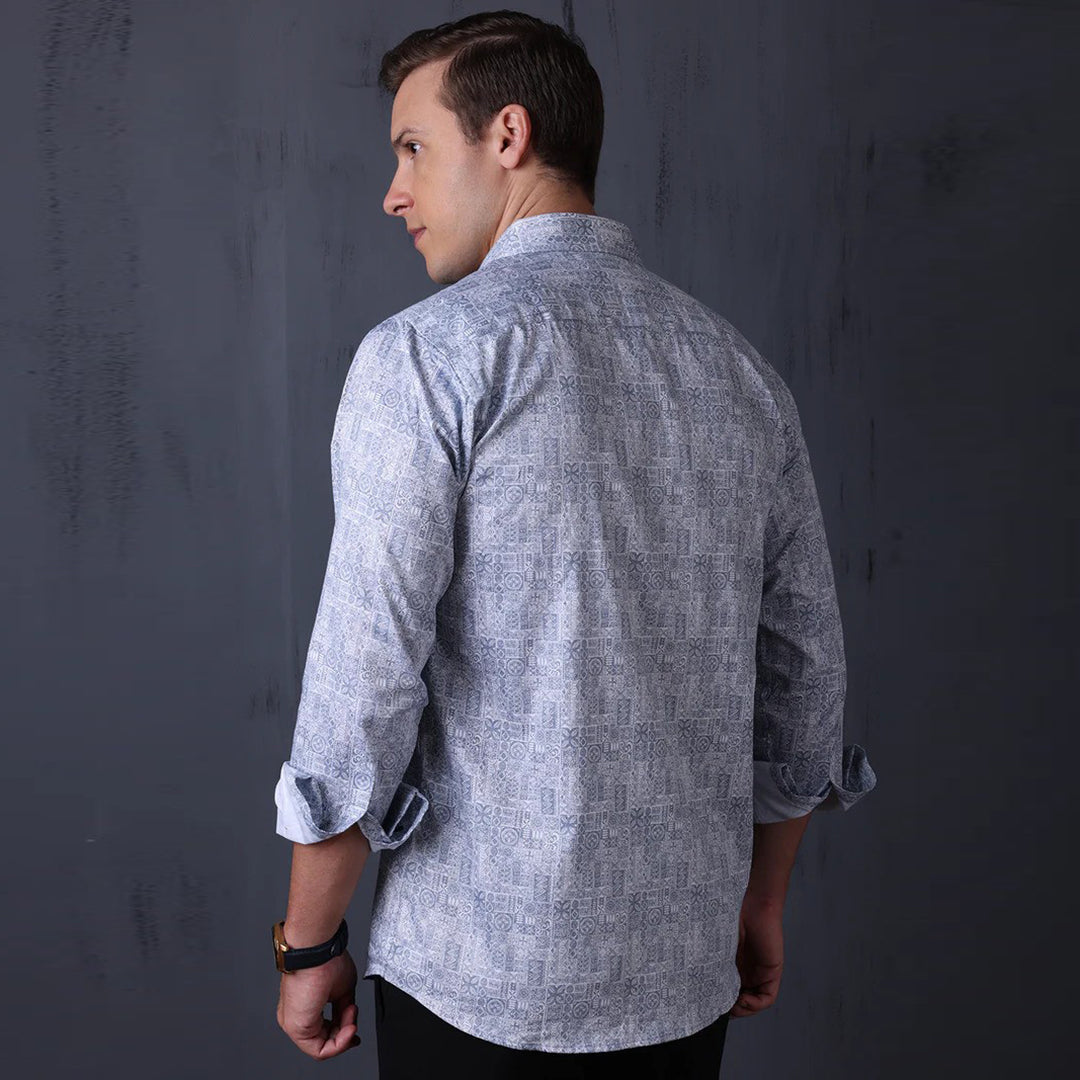 Geometrical Print Casual Shirt Blue Color