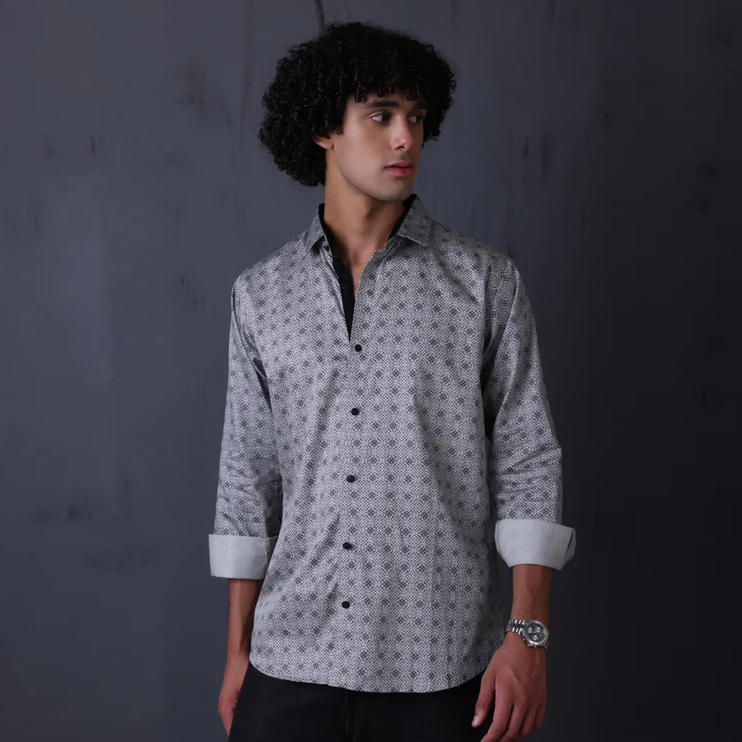 Geometrical Print Casual Shirt Grey Color