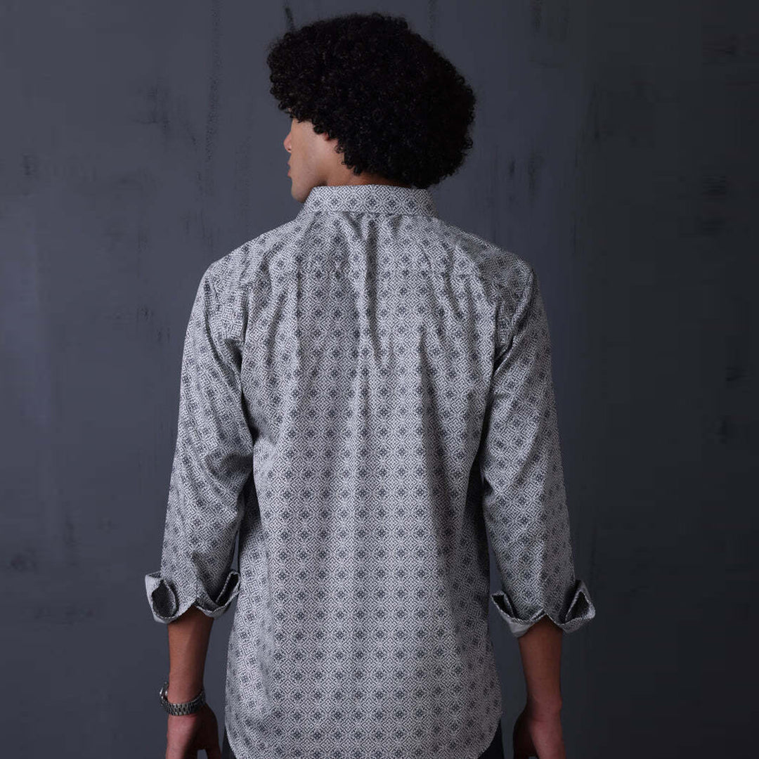 Geometrical Print Casual Shirt Grey Color