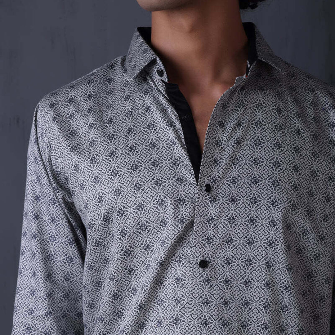 Geometrical Print Casual Shirt Grey Color