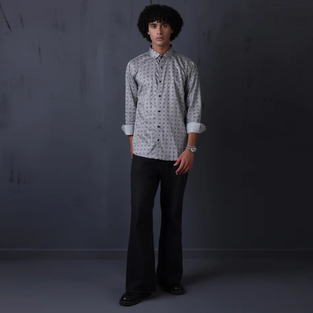 Geometrical Print Casual Shirt Grey Color