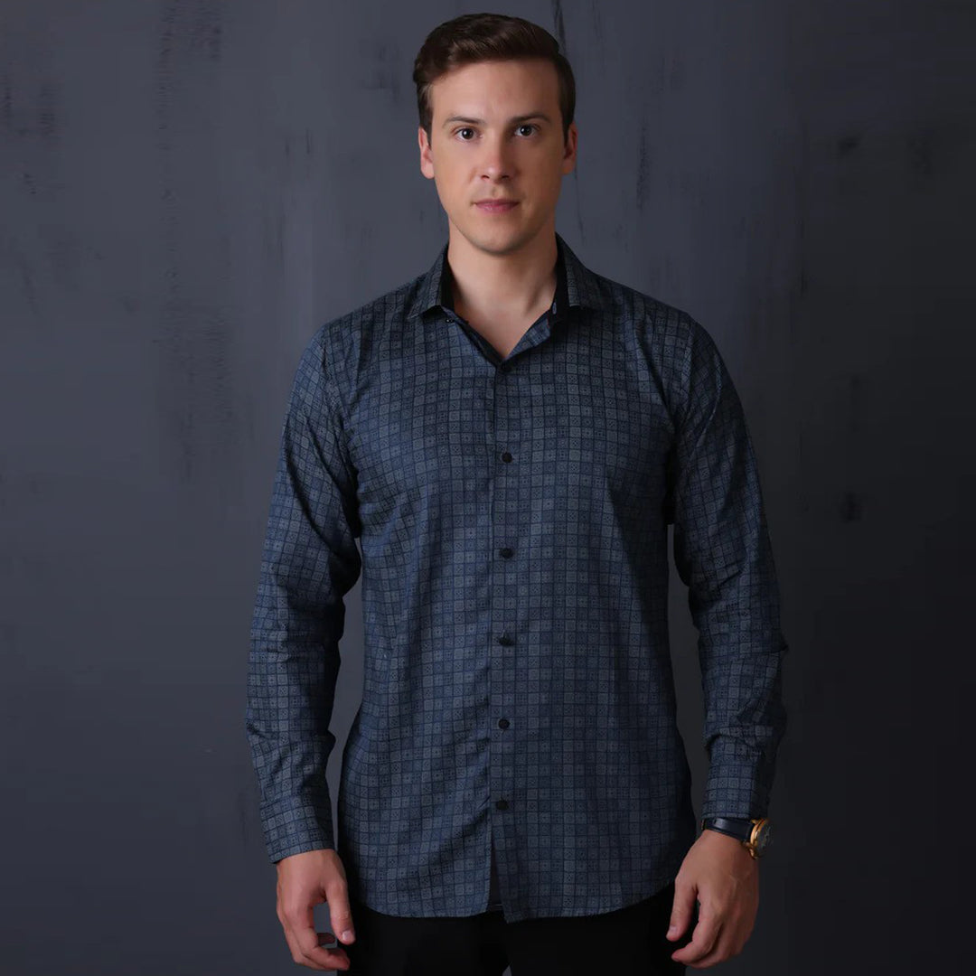 Geometrical Print Casual Shirt Blue Color