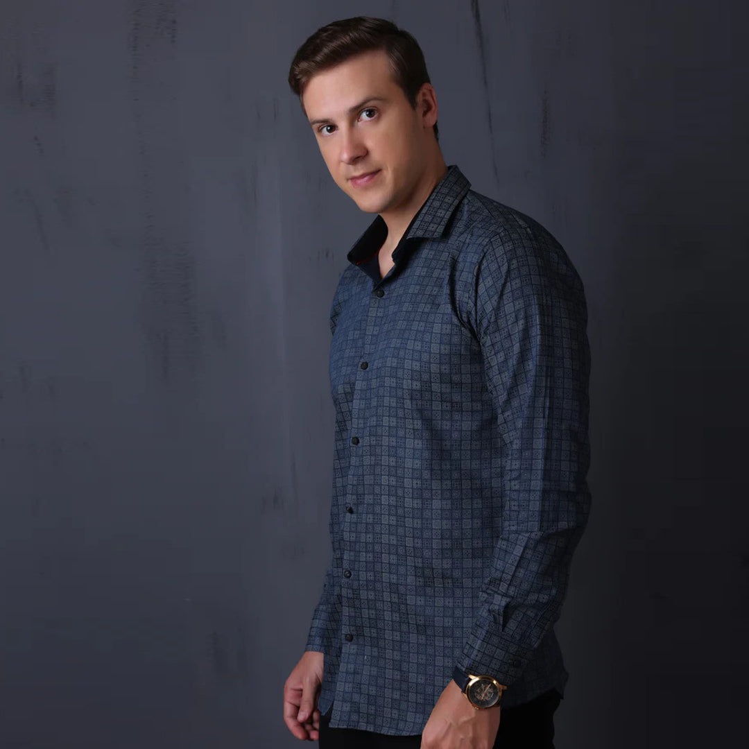 Geometrical Print Casual Shirt Blue Color