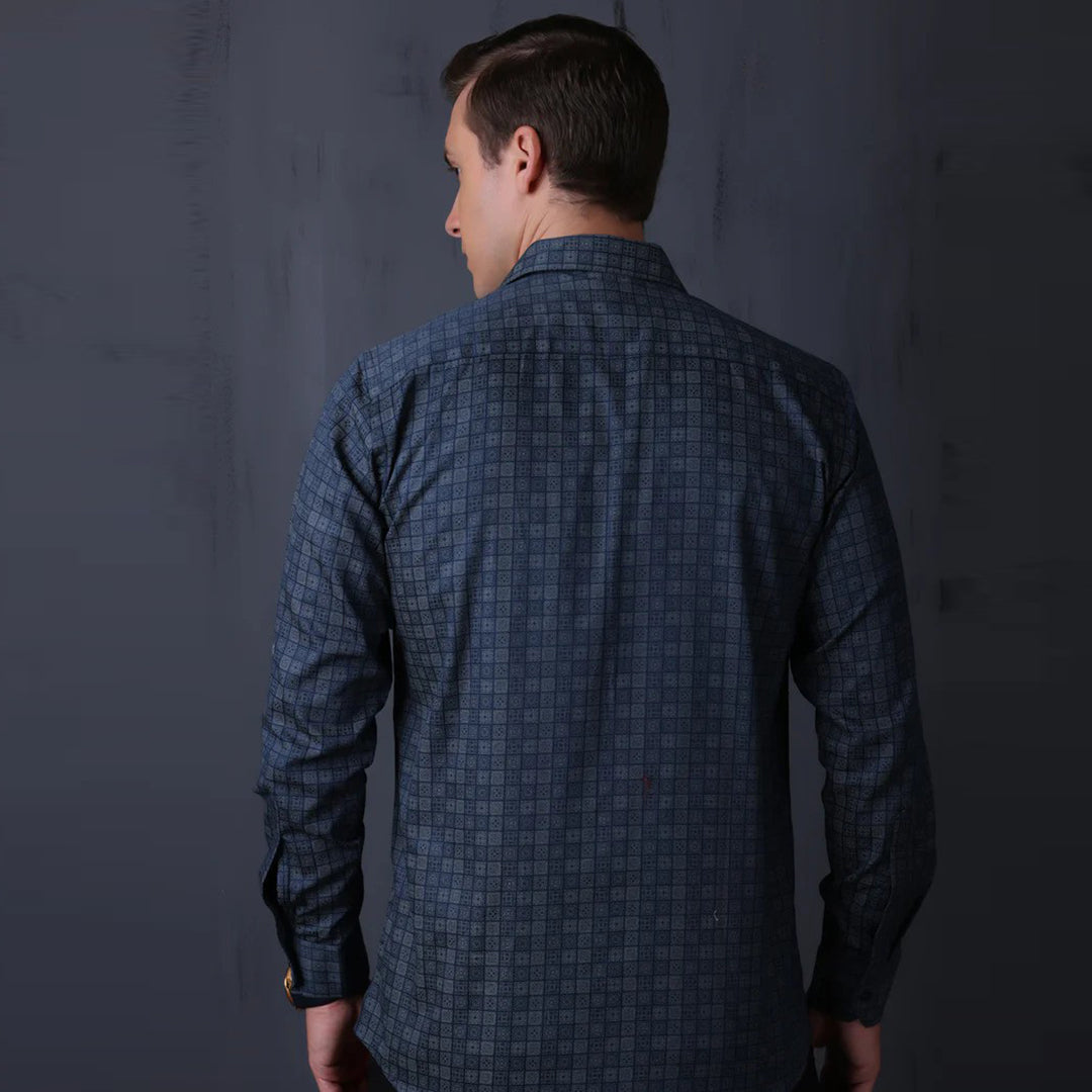 Geometrical Print Casual Shirt Blue Color