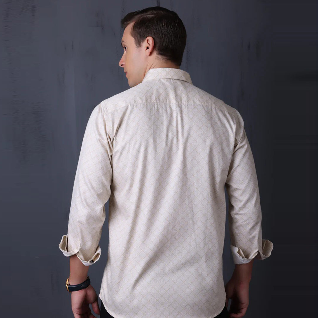 Geometrical Print Casual Shirt Beige Color