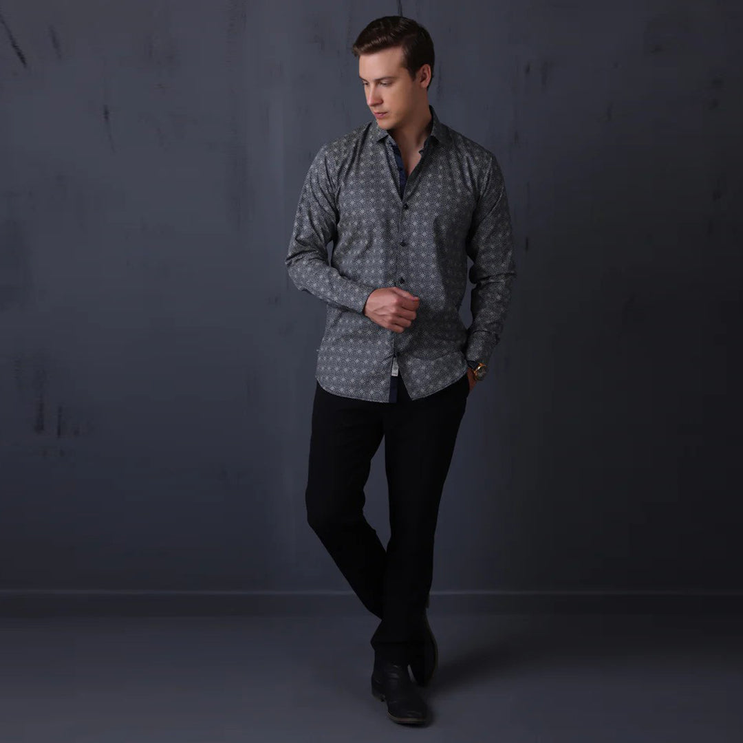 Geometrical Print Casual Shirt Navy Color