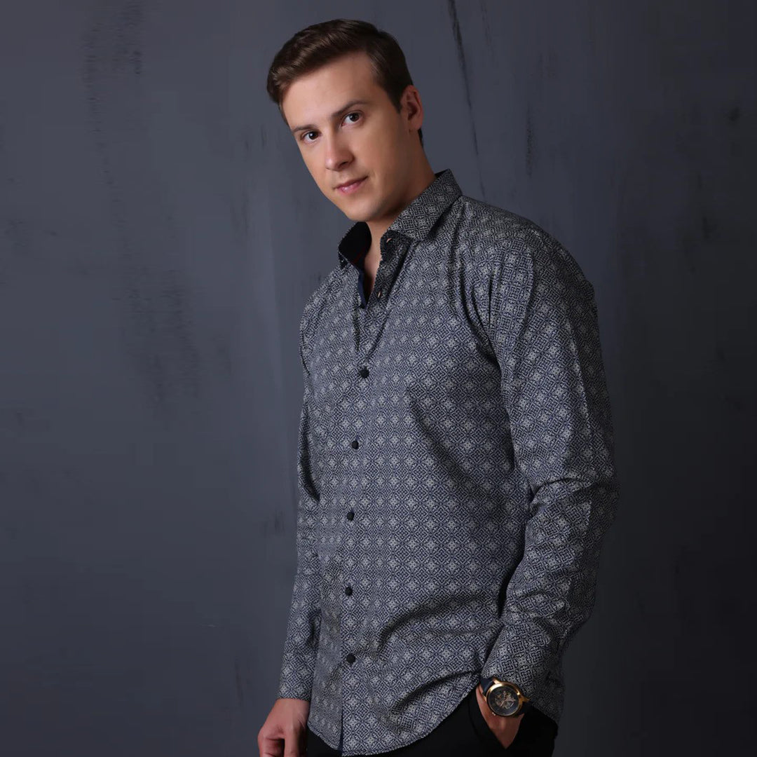 Geometrical Print Casual Shirt Navy Color