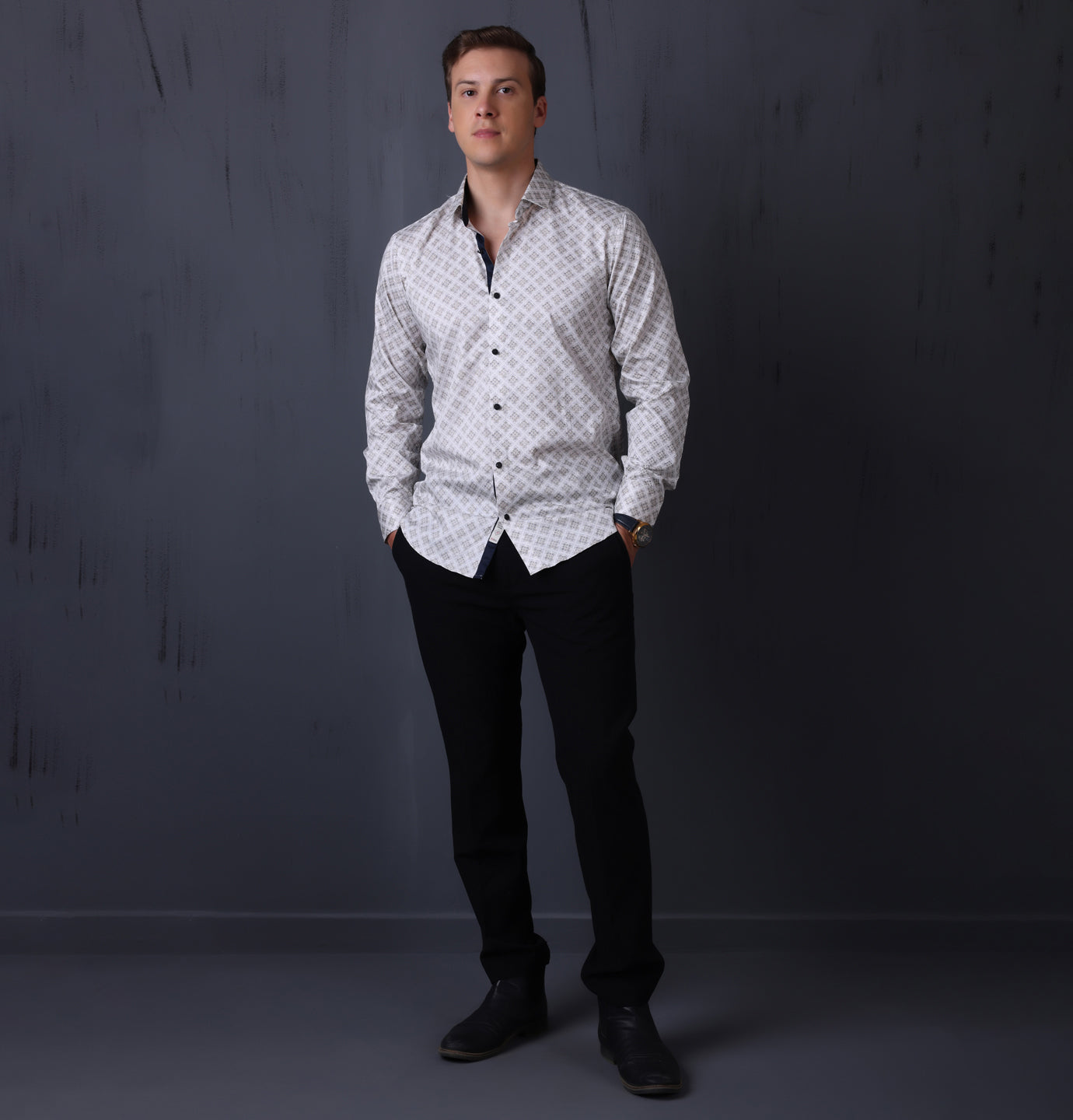 PRINTED SHIRTS | FORMAL & CASUAL SHIRTS FOR MEN | FILO HEVIS GEOMETRIC PRINTS SHIRT COLLECTION-Beige