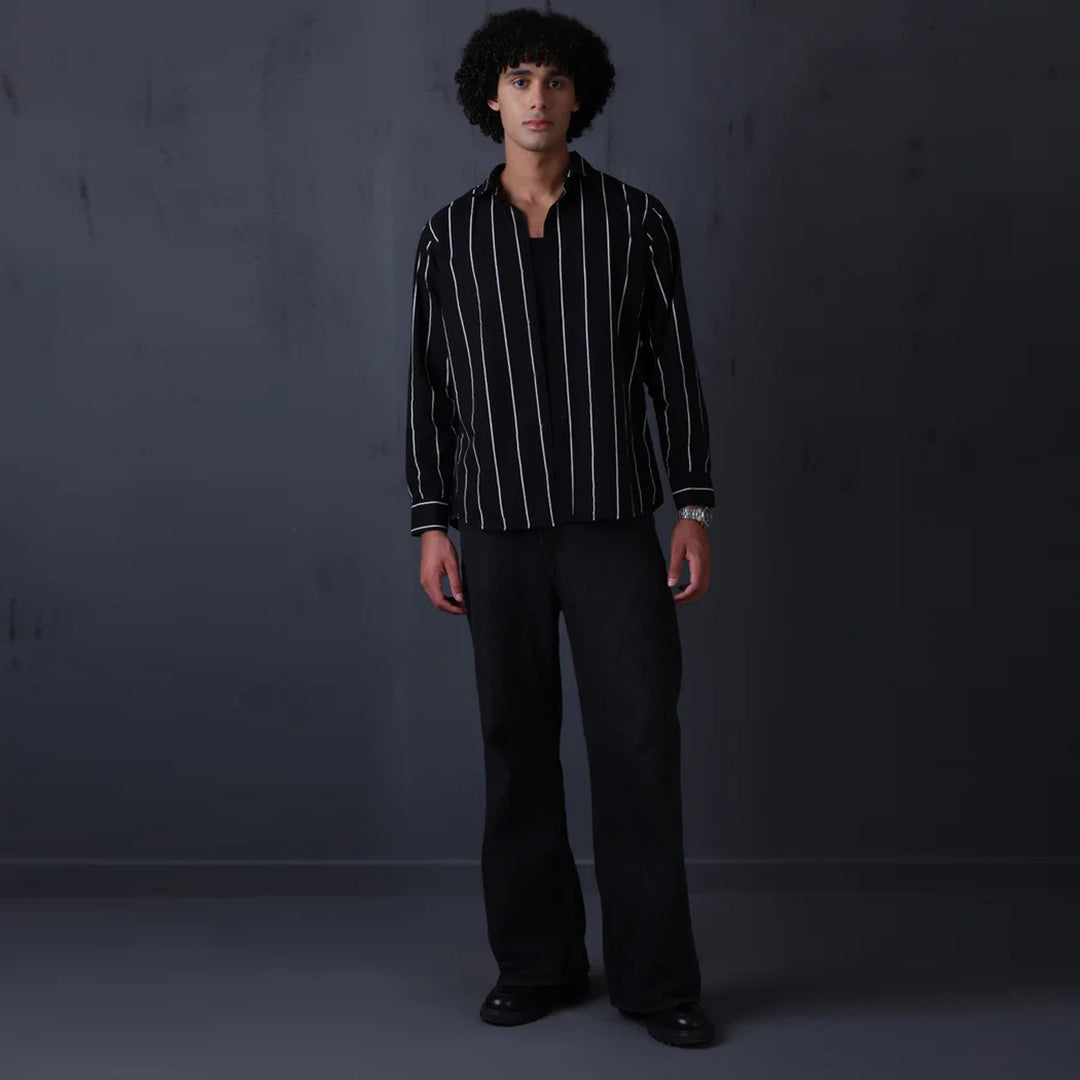 STRIPE CASUAL COTTON SHIRT (black).