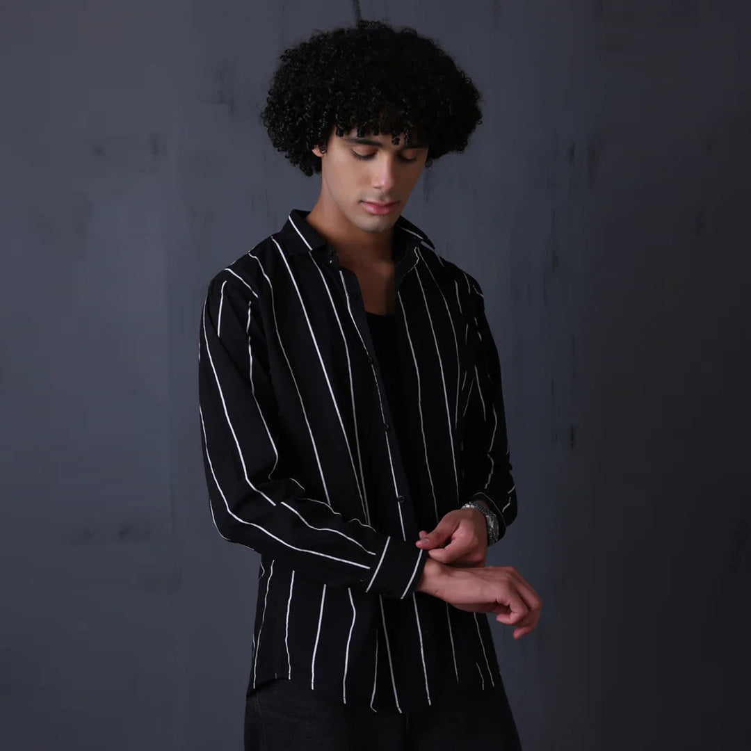 STRIPE CASUAL COTTON SHIRT (black).