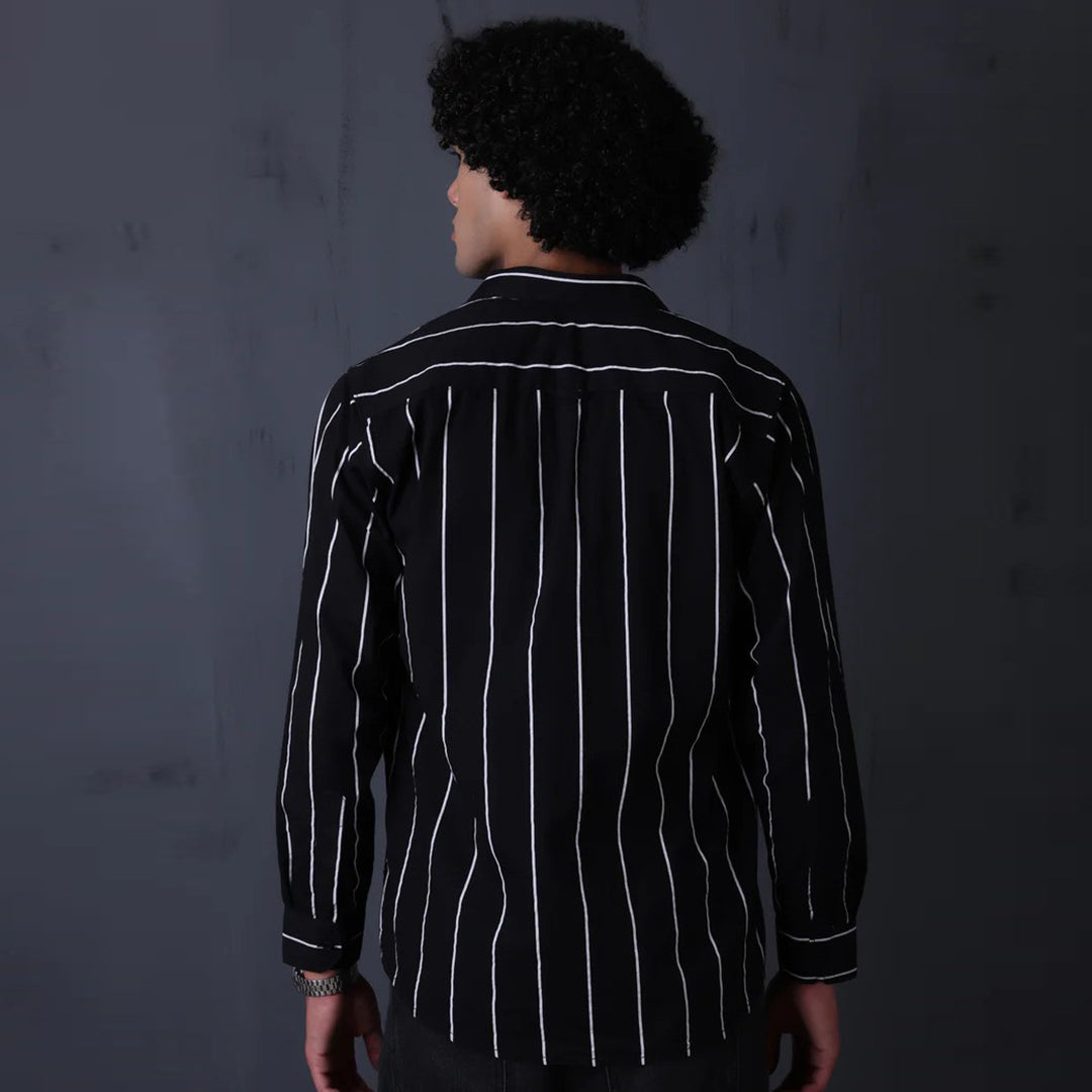 STRIPE CASUAL COTTON SHIRT (black).