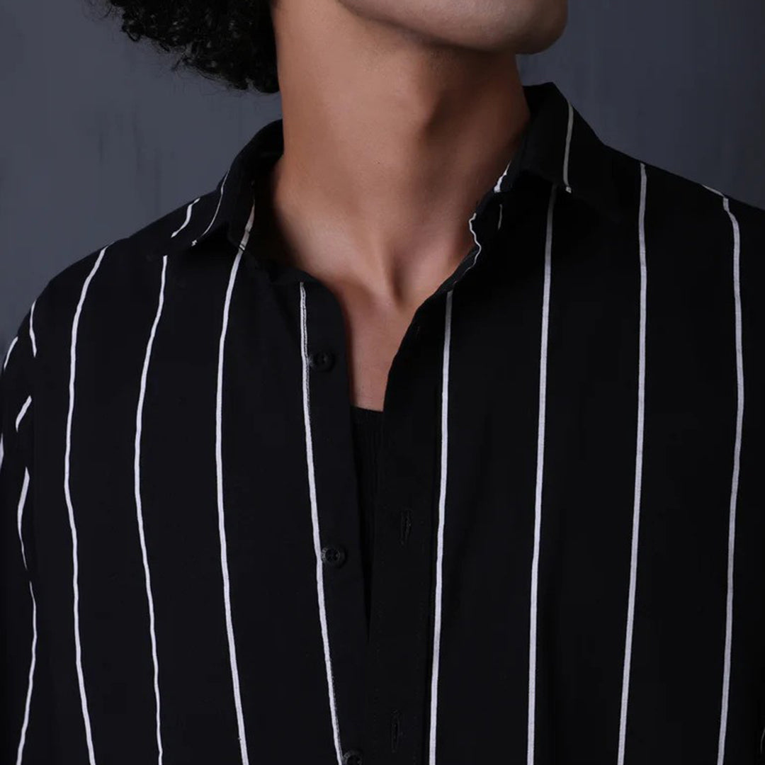 STRIPE CASUAL COTTON SHIRT (black).