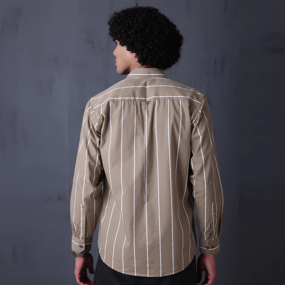 STRIPE CASUAL COTTON SHIRT (KHAKI)