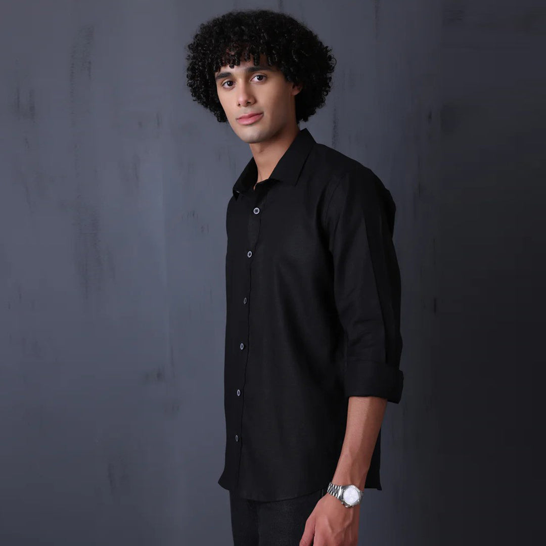 Men's Pure Linen Casual Shirt - Black