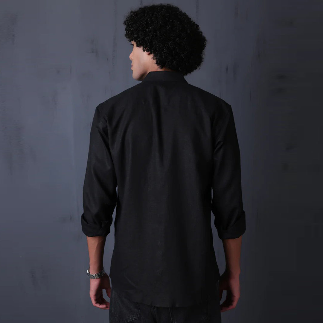 Men's Pure Linen Casual Shirt - Black