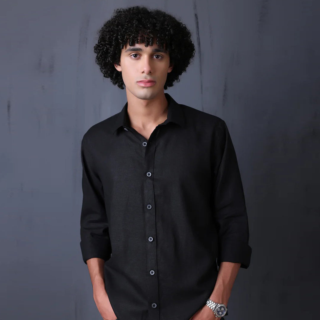 Men's Pure Linen Casual Shirt - Black