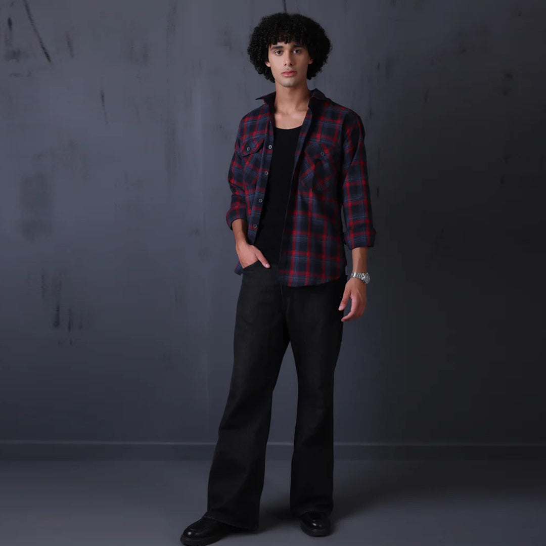 Check Regular Fit Cotton Shirt - Red Navy