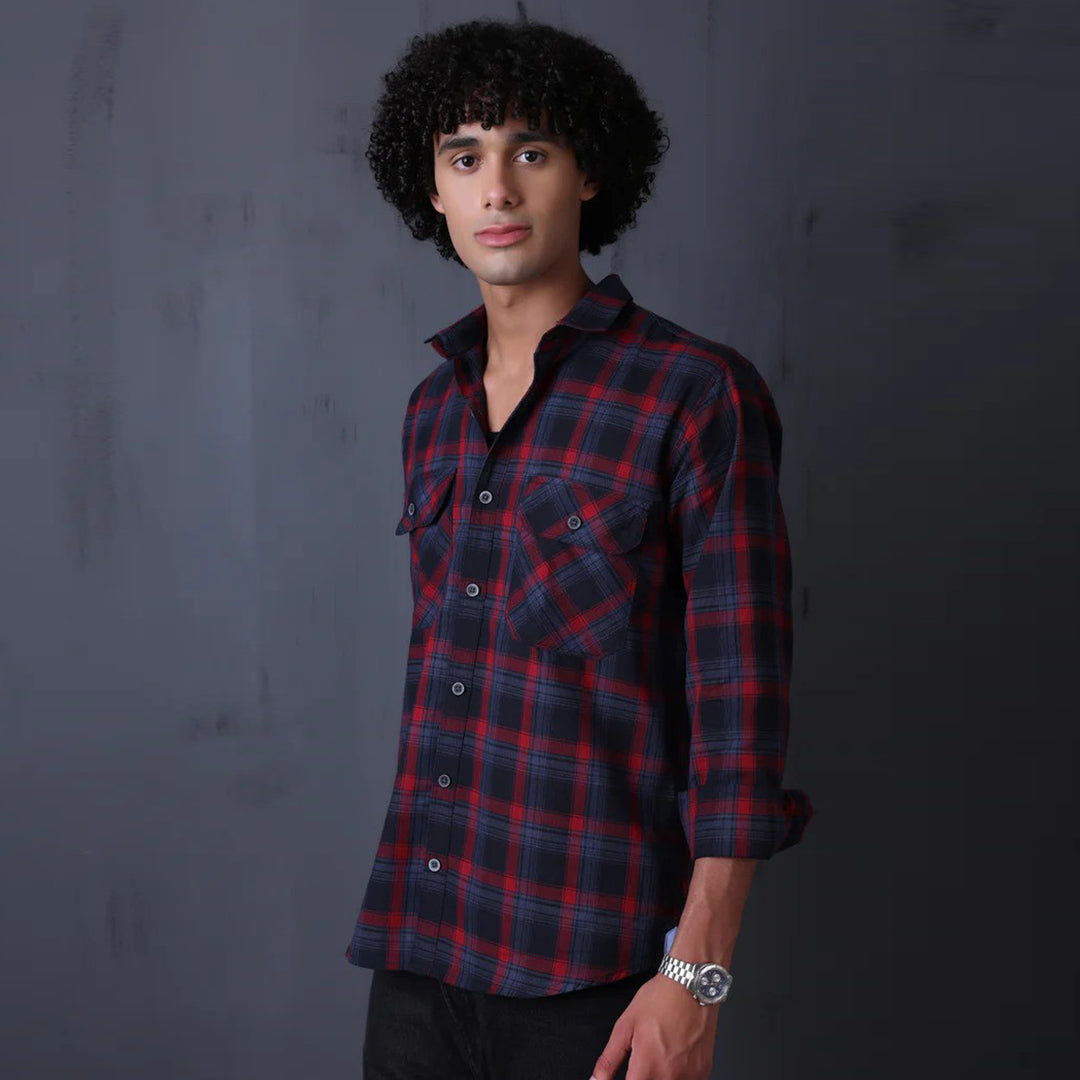 Check Regular Fit Cotton Shirt - Red Navy