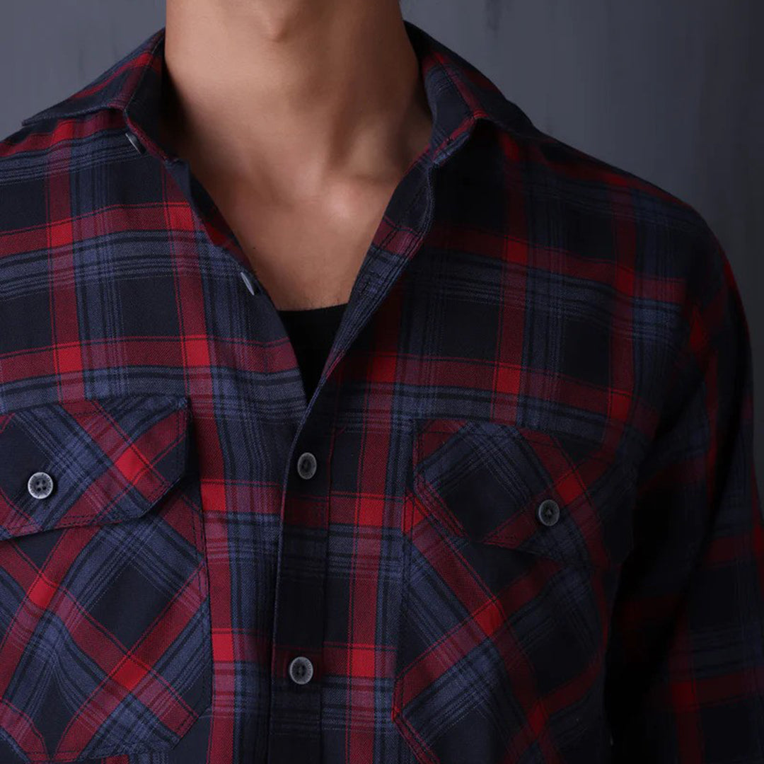 Check Regular Fit Cotton Shirt - Red Navy