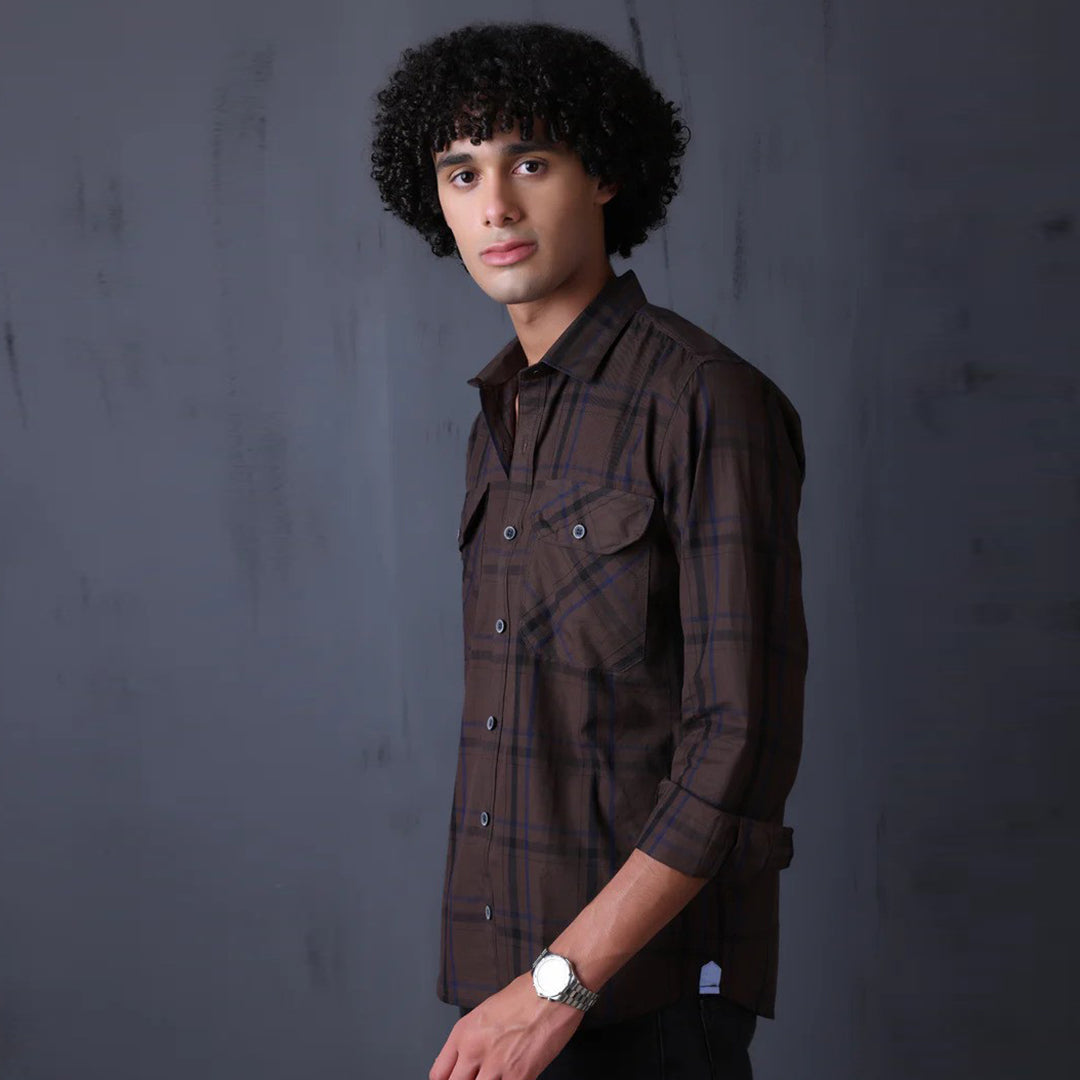 Check Regular Fit Cotton Shirt - Brown